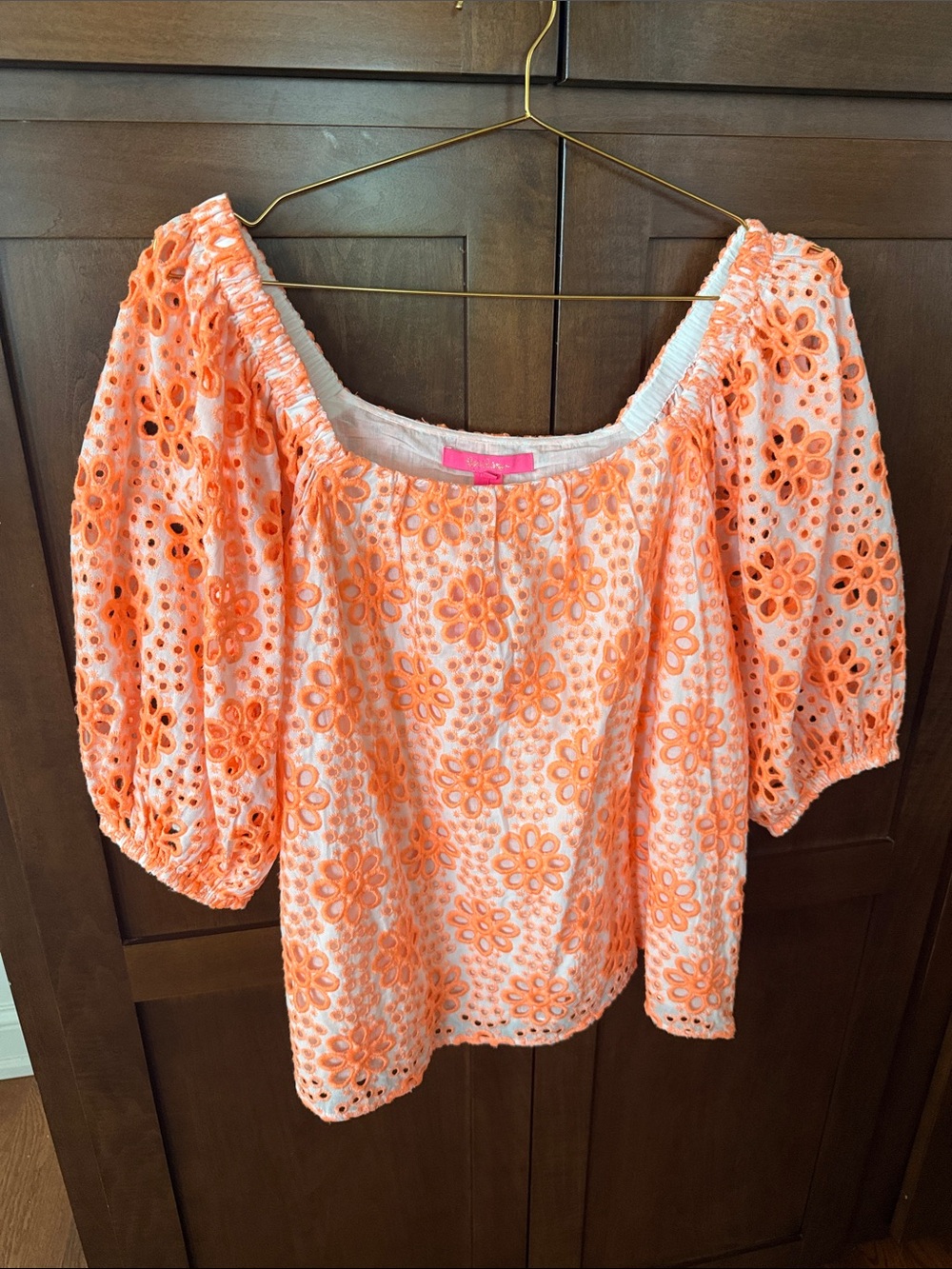 Lilly Pulitzer Orange Floral Eyelet Off-Shoulder Blouse
